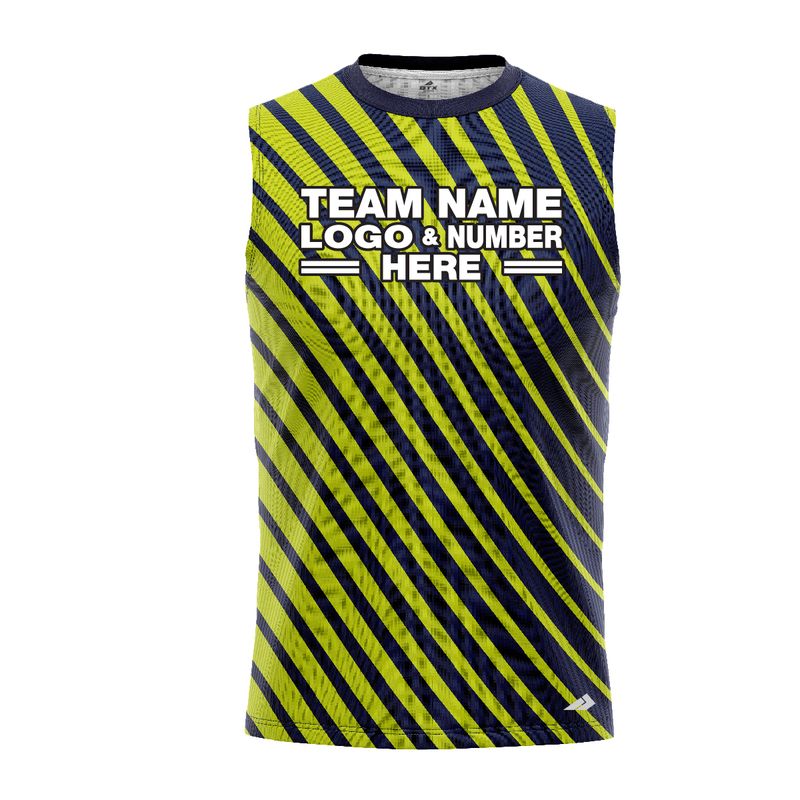 Custom Fully Sublimated Bold Lines Neon Pattern Green Navy Blue Performance Sleeveless 12151