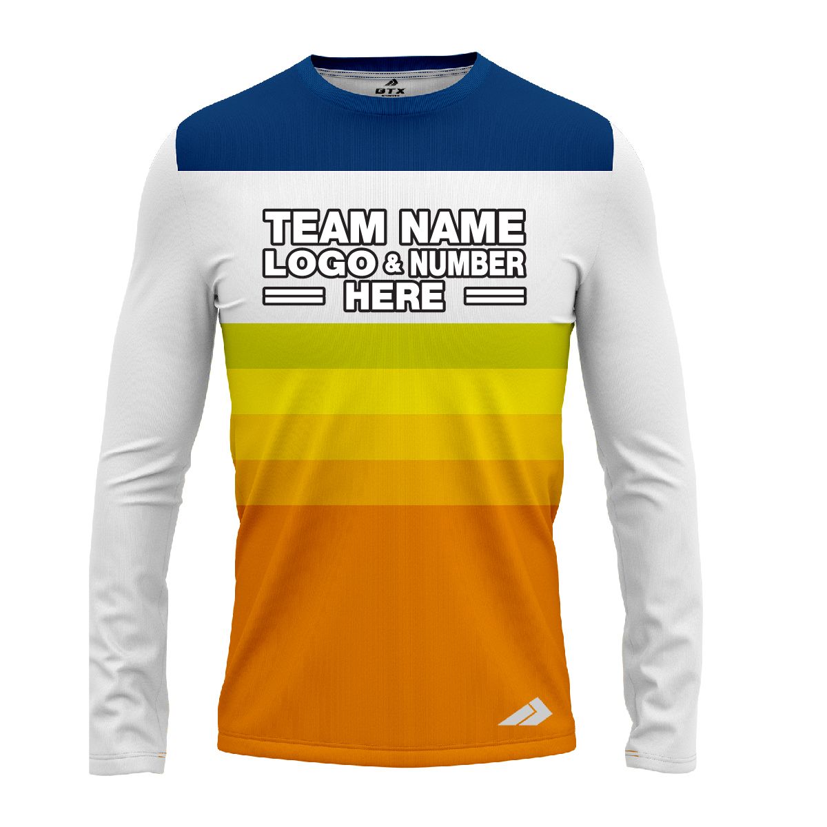 Custom Fully Sublimated Retro Stripe Neon Pattern Blue Yellow Orange Performance Long Sleeves 12163