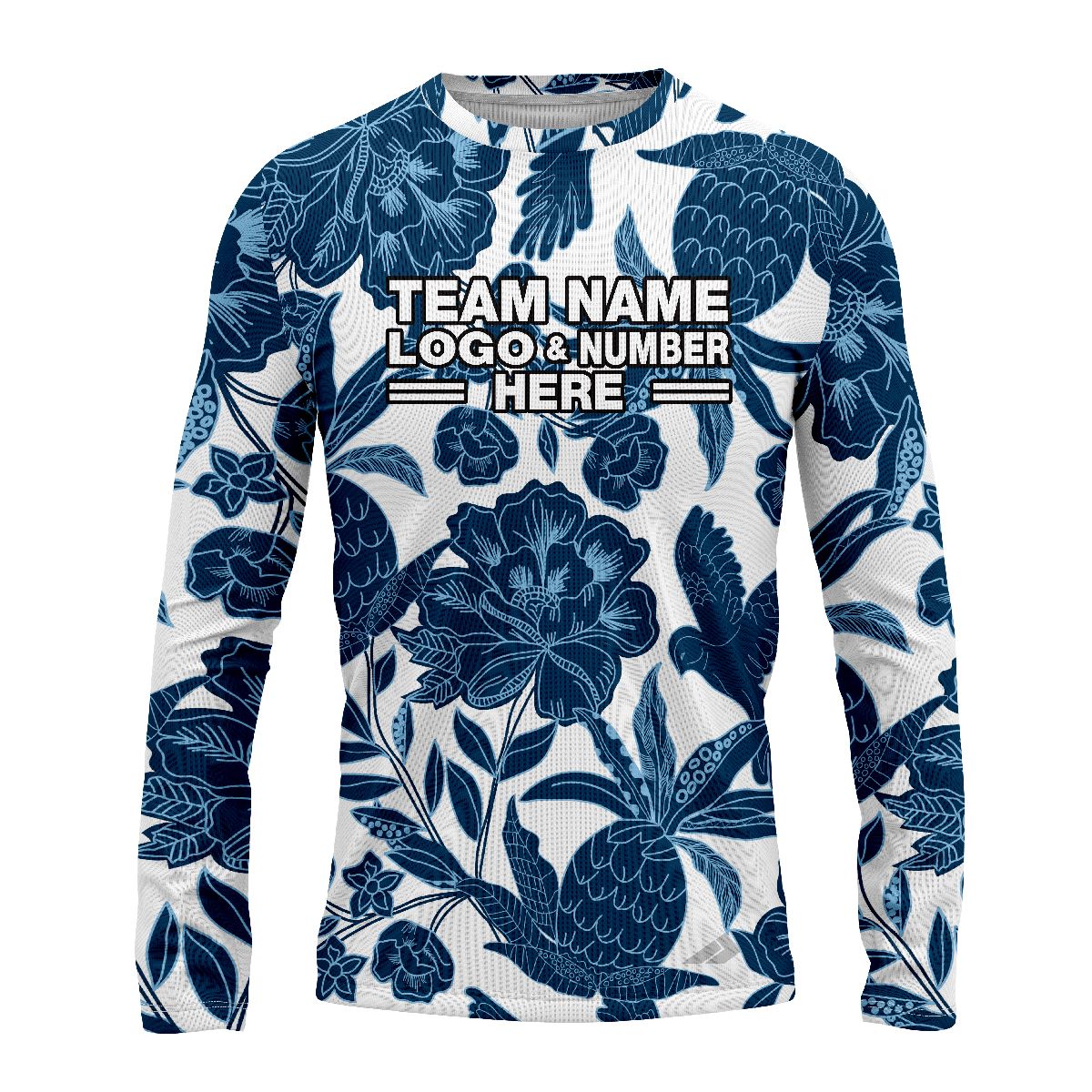 Custom Fully Sublimated Botanical Floral Two Pattern Blue White Performance Long Sleeves 12175