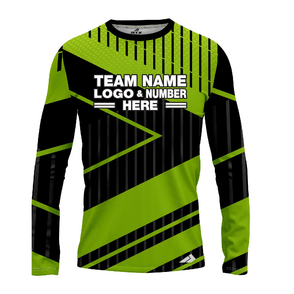 Custom Fully Sublimated Geometric Neon Pattern Black Green Performance Long Sleeves 12187