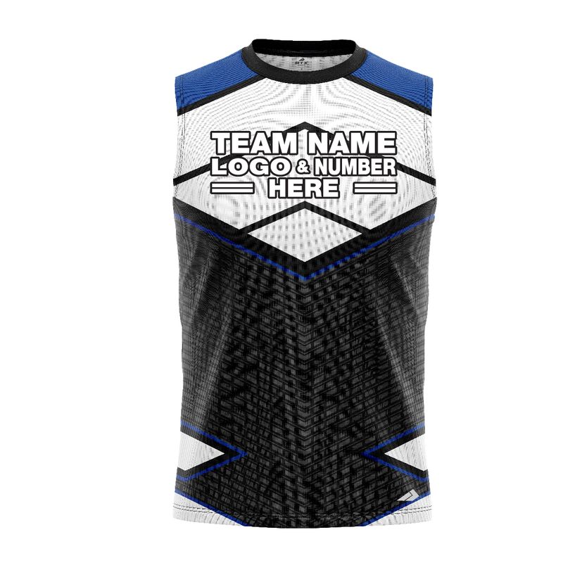 Custom Fully Sublimated BMX Modern Pattern Black White Blue Performance Sleeveless 12275