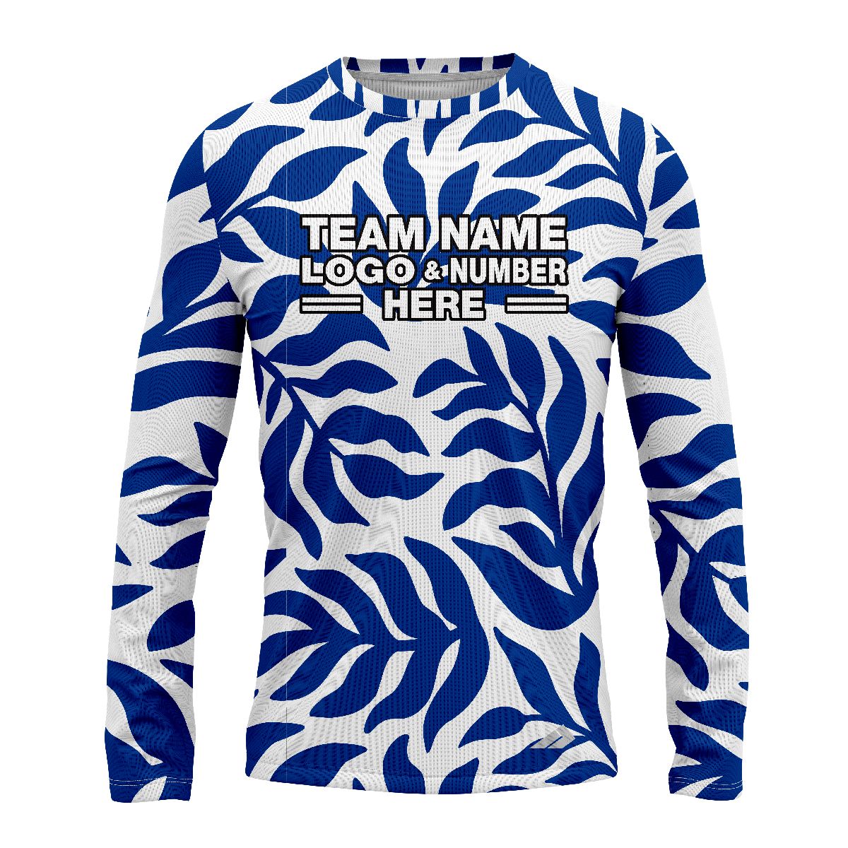 Custom Fully Sublimated Elegant Leaf Floral Two Pattern White Blue Performance Long Sleeves 12283