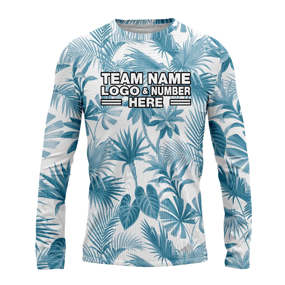 Custom Fully Sublimated Elegant Leaf Floral Two Pattern White Blue Performance Long Sleeves 12319