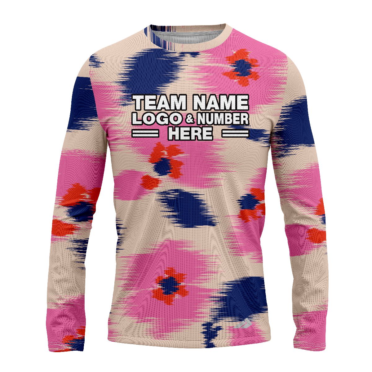 Custom Fully Sublimated Abstract Brushstroke Floral Two Pattern White Pink Blue Performance Long Sleeves 12295