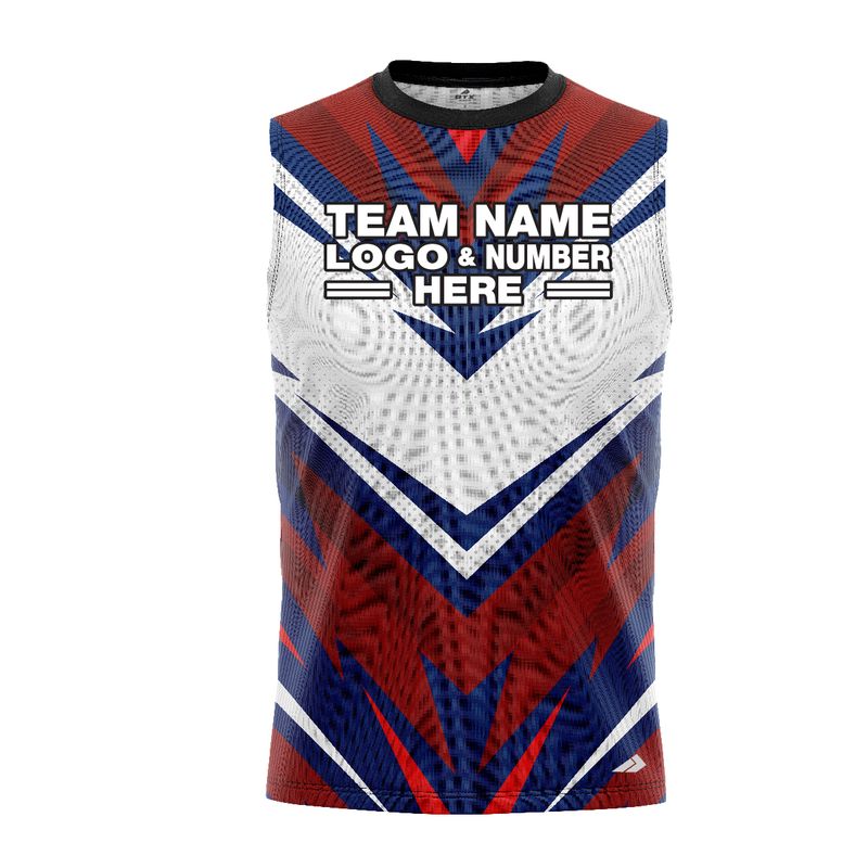 Custom Fully Sublimated BMX Extreme Pattern Black White Blue Red Performance Sleeveless 12279