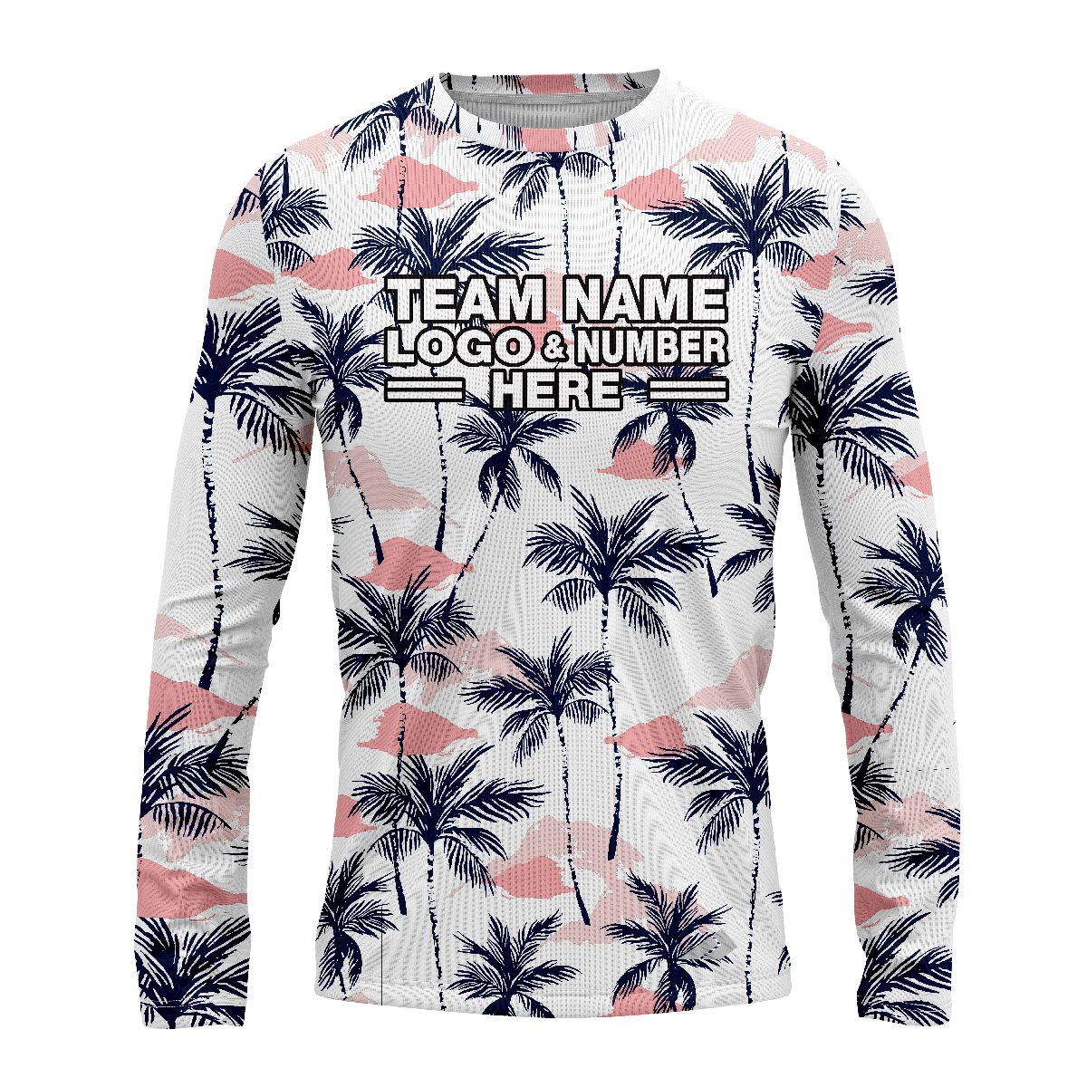 Custom Fully Sublimated Palm and Pink Cloud Floral Pattern White Pink Black Performance Long Sleeves 12391