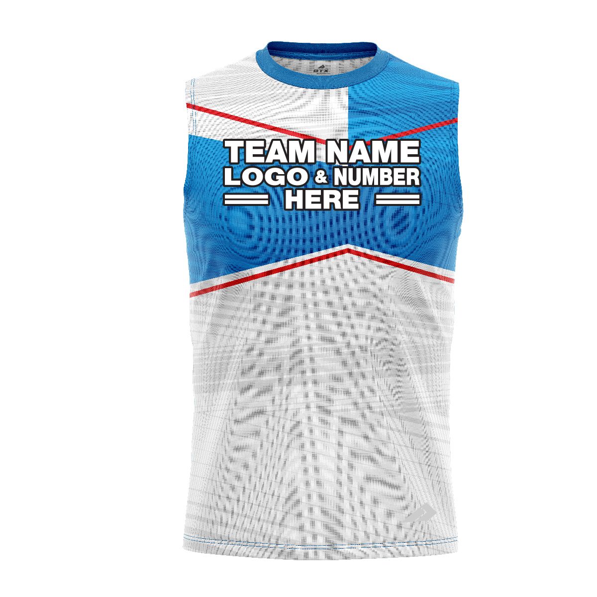 Custom Fully Sublimated Red Line Pattern SkyBlue White Performance Sleeveless 12543