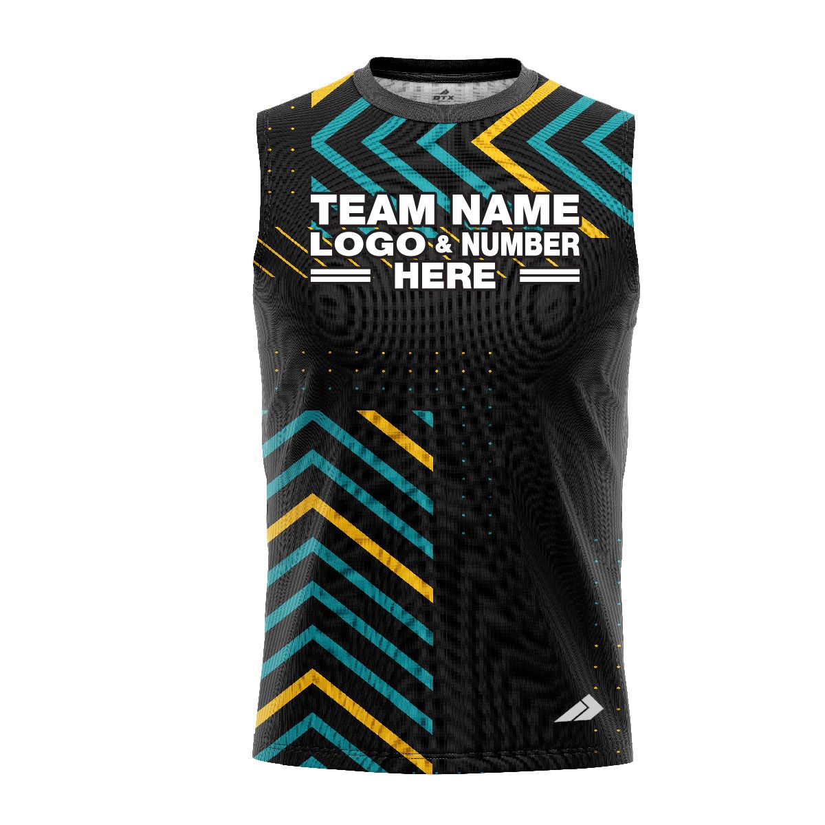 Custom Fully Sublimated Peaks Pattern Black Yellow Teal Performance Sleeveless 12587