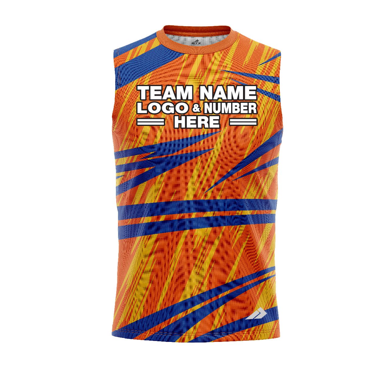Custom Fully Sublimated Ripped Pattern Orange Blue Yellow Performance Sleeveless 13599