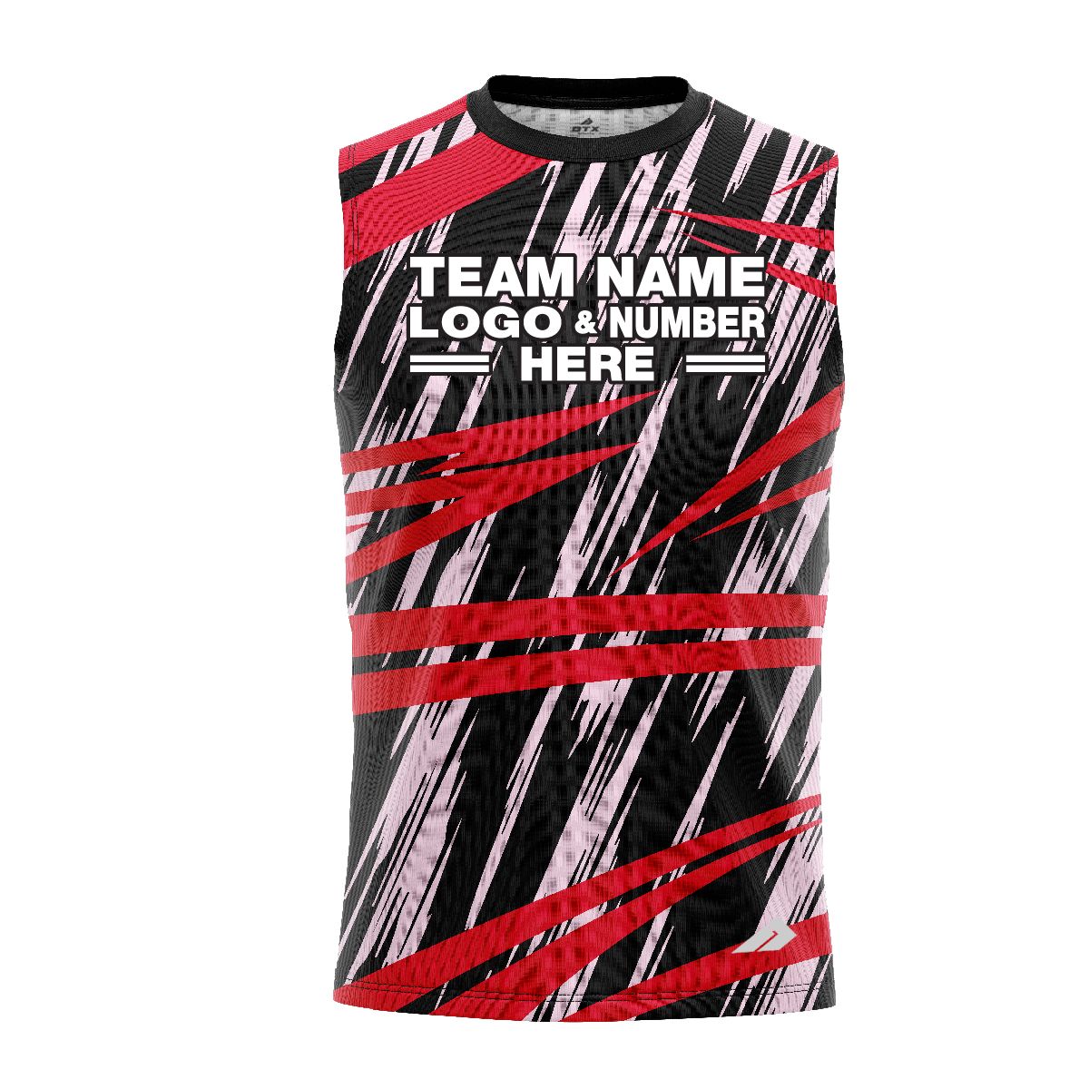 Custom Fully Sublimated Ripped Pattern Black Pink Red Performance Sleeveless 13607