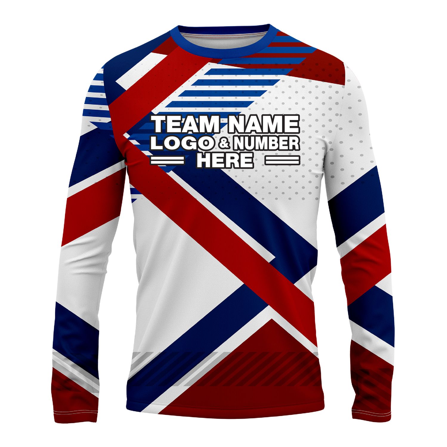 Custom Fully Sublimated Innovative Pattern White Red Blue Performance Long Sleeves 13667