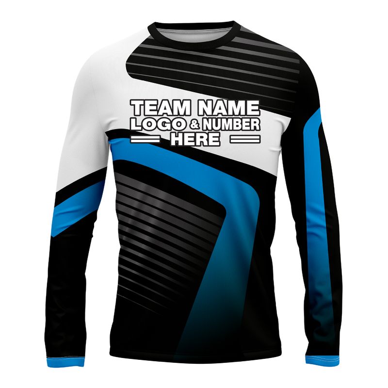 Custom Fully Sublimated ATV Modern Pattern Black White Blue Performance Long Sleeves 13683