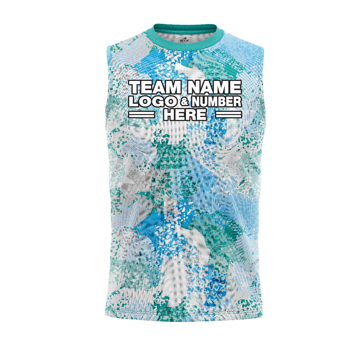 Custom Fully Sublimated Brushes Pattern SkyBlue White Performance Sleeveless 13679