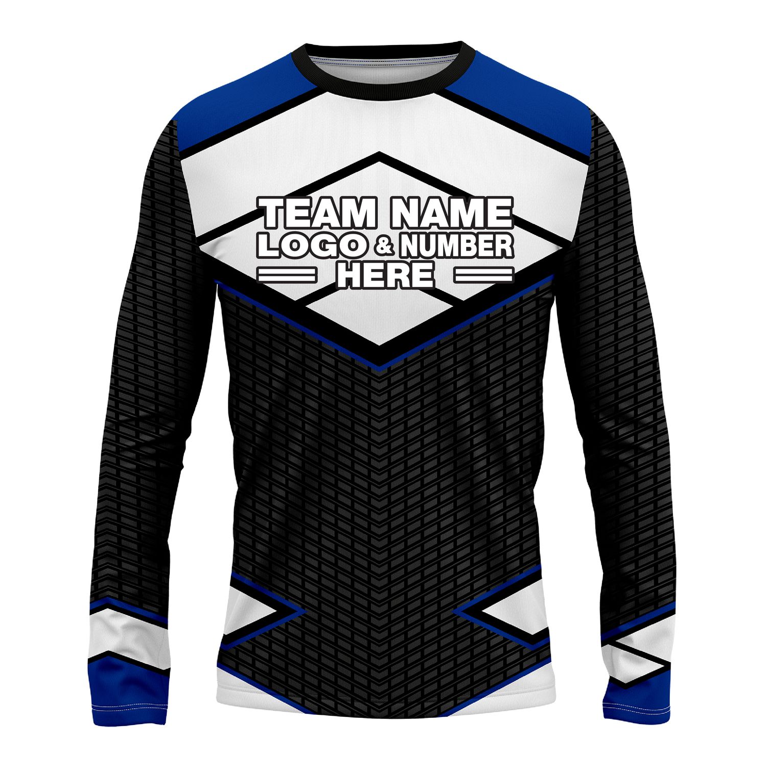 Custom Fully Sublimated BMX Modern Pattern Black White Blue Performance Long Sleeves 13731