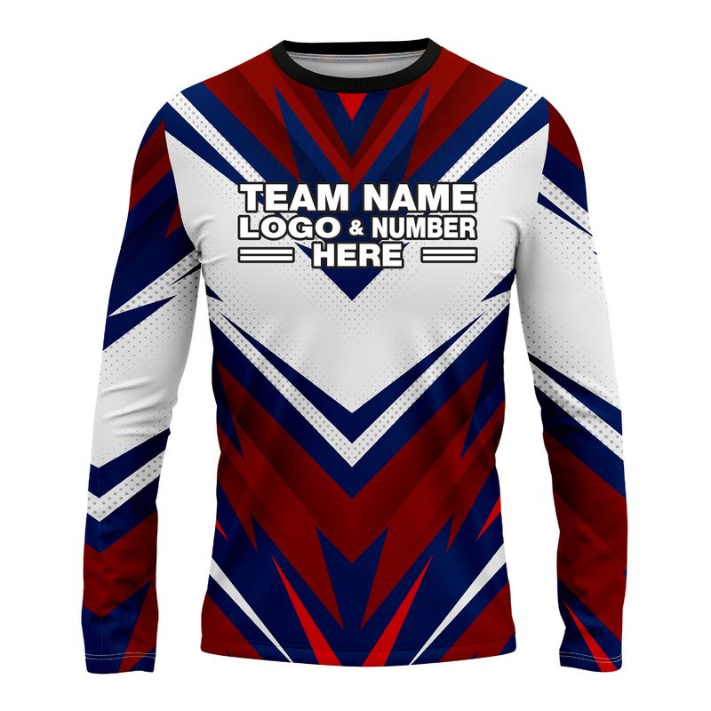 Custom Fully Sublimated BMX Extreme Pattern Black White Blue Red Performance Long Sleeves