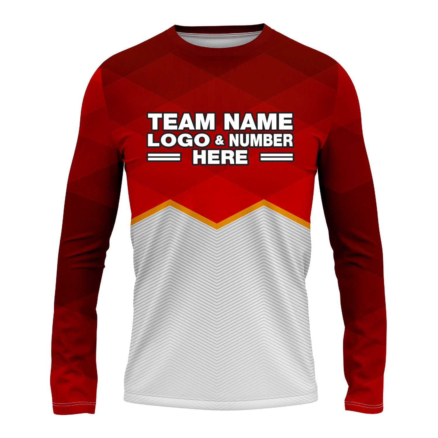 Custom Fully Sublimated Half Triangle Pattern Red White Performance Long Sleeves 13775