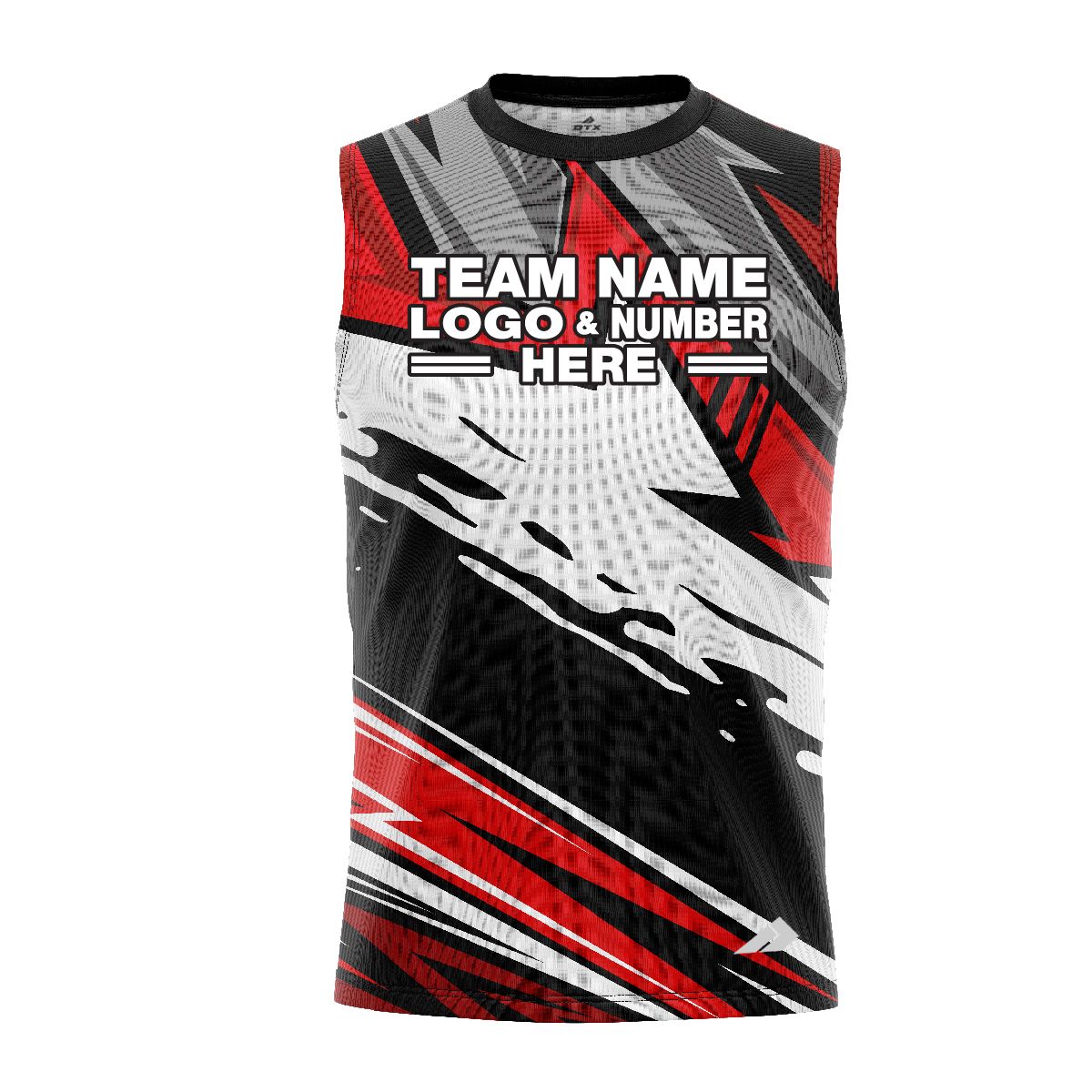 Custom Fully Sublimated Energetic Pattern Black Gray Red Performance Sleeveless 13807