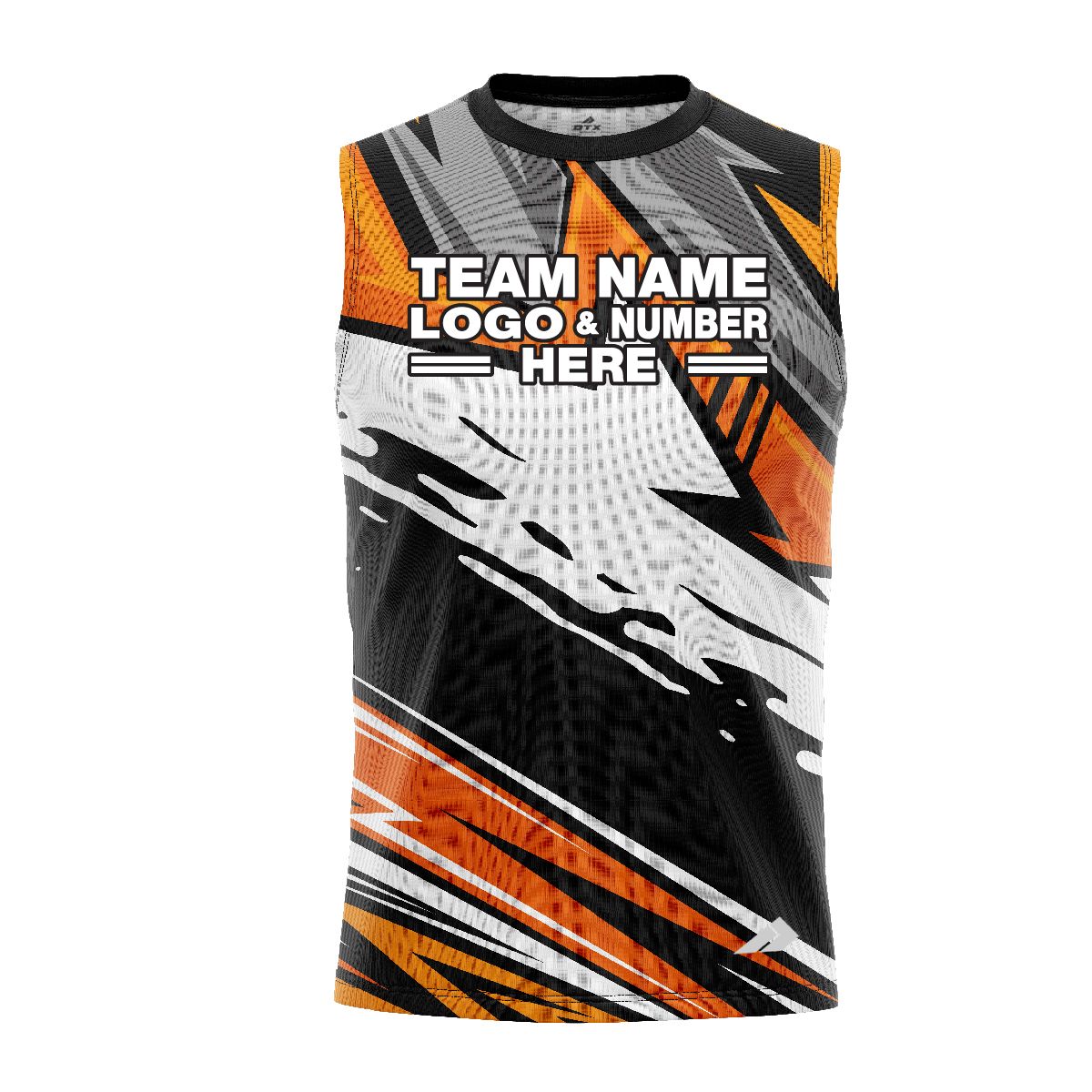 Custom Fully Sublimated Energetic Pattern Black Gray Orange Performance Sleeveless 13835