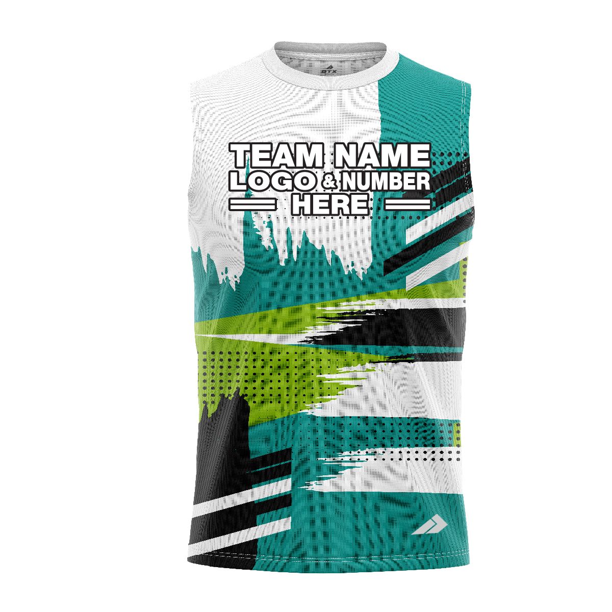 Custom Fully Sublimated Landscape Pattern White Black Teal Green Performance Sleeveless 13843