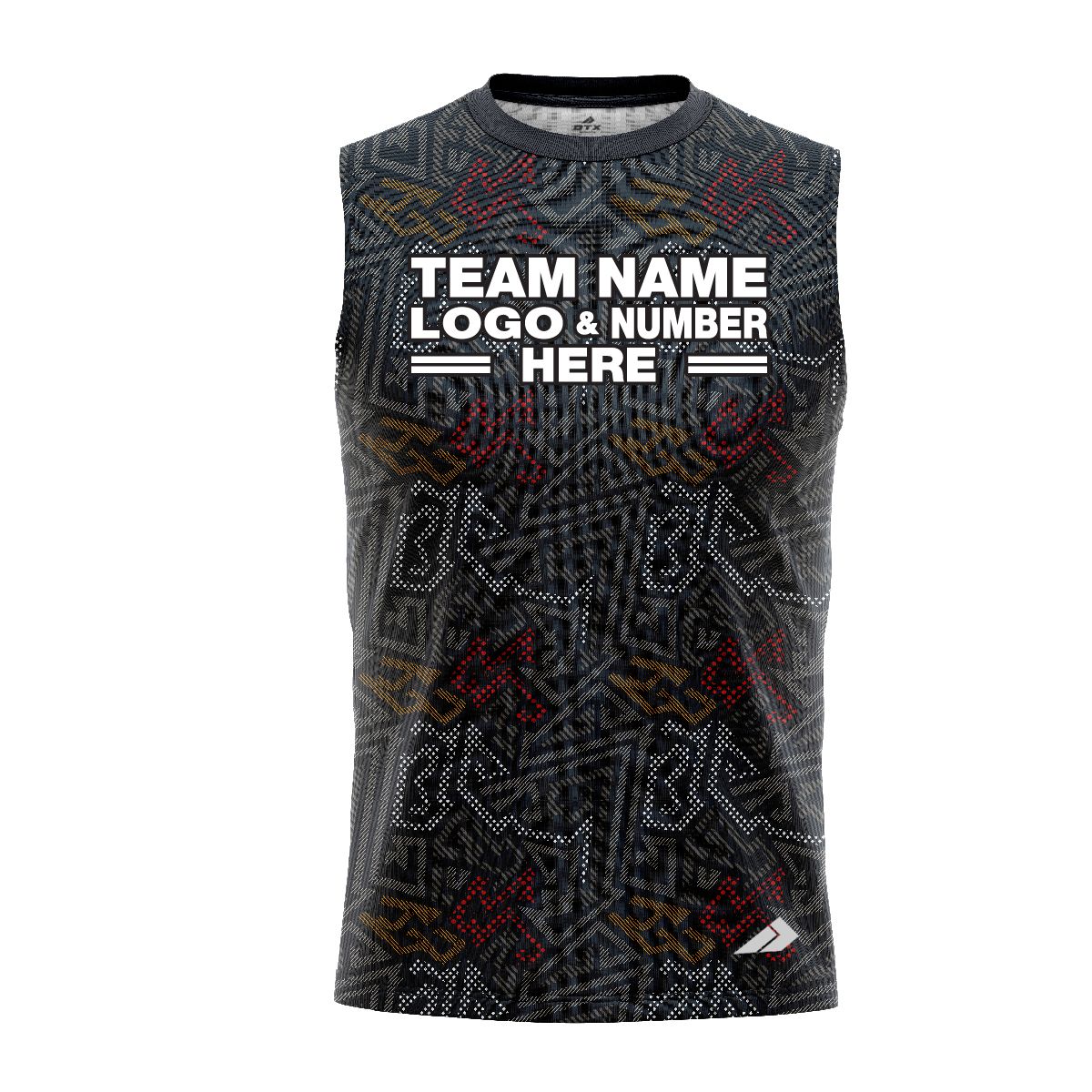 Custom Fully Sublimated Psychedelic Pattern Black Red Yellow Performance Sleeveless 13859