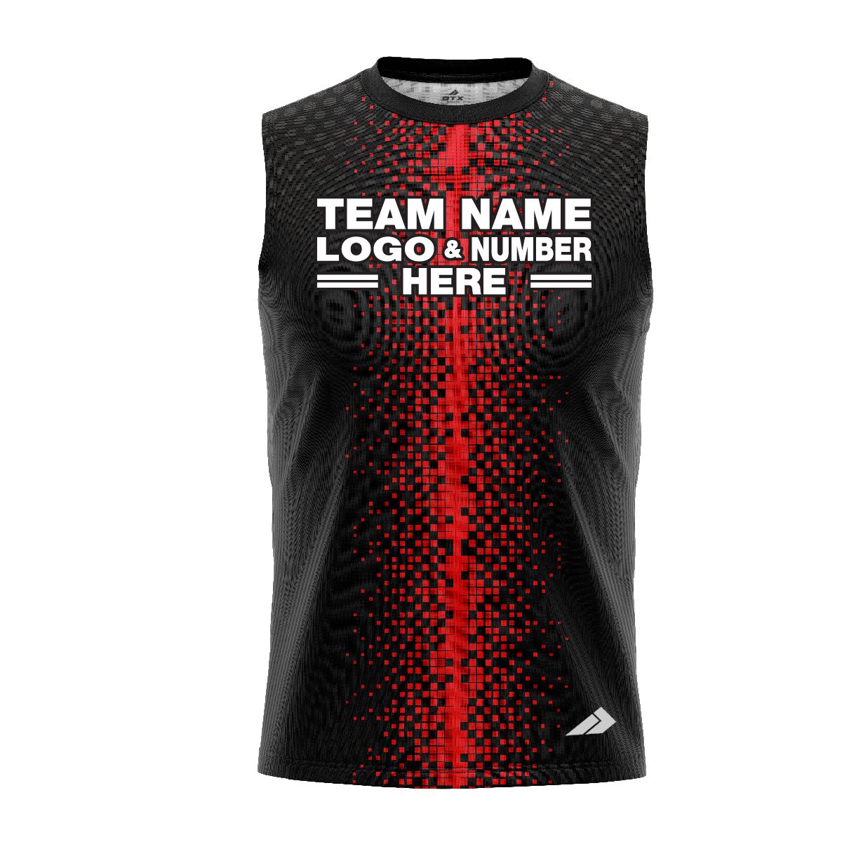 Custom Fully Sublimated Pixel Stripe Pattern Black Red Performance Sleeveless 13875
