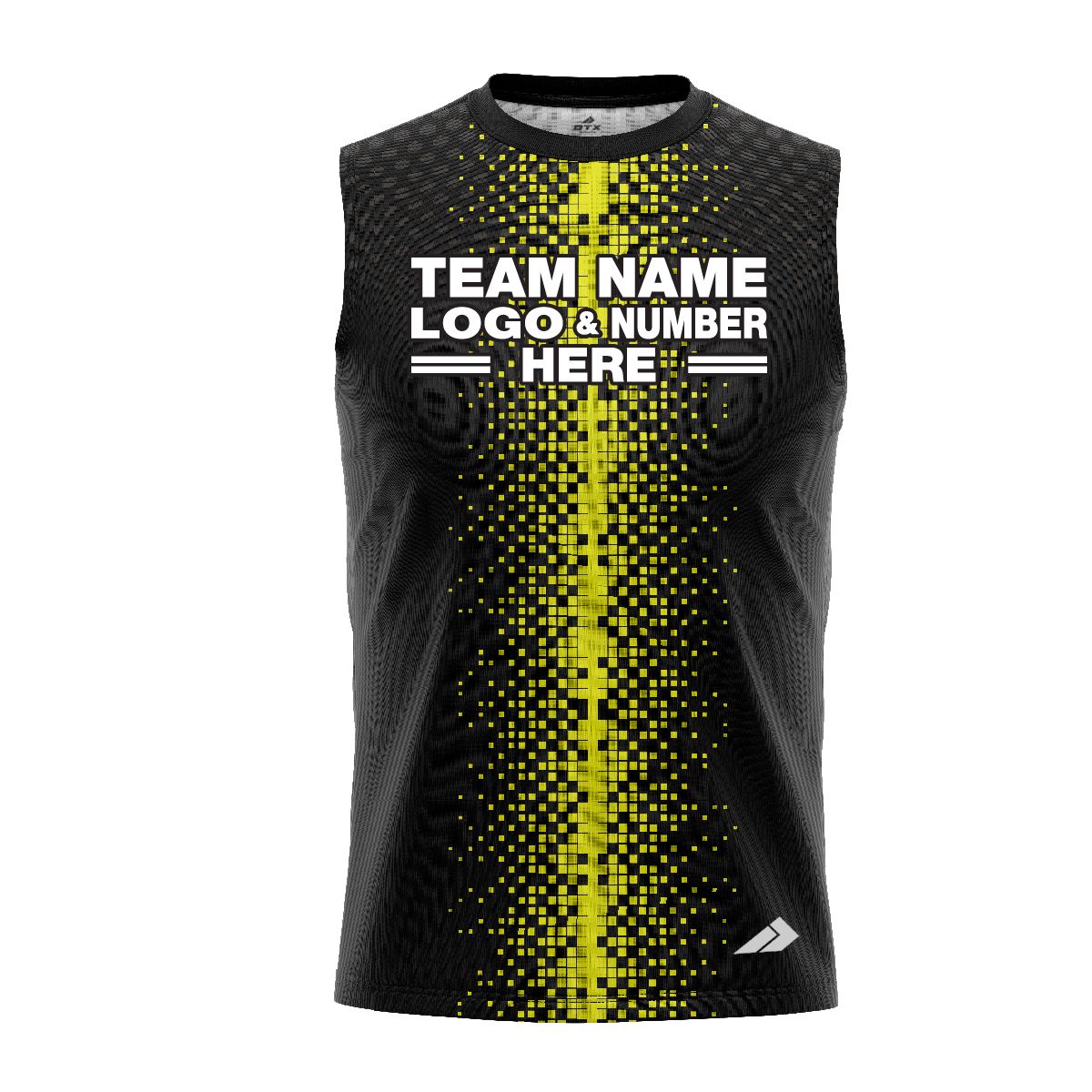Custom Fully Sublimated Pixel Stripe Pattern Black Yellow Performance Sleeveless 13879