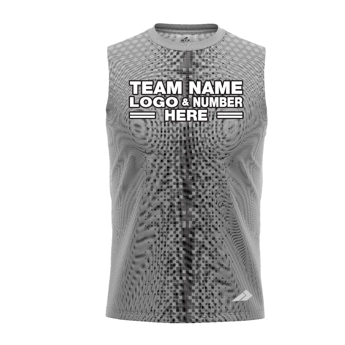 Custom Fully Sublimated Pixel Stripe Pattern Black Gray Performance Sleeveless 13883