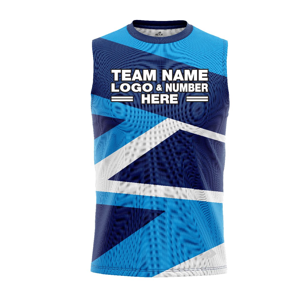 Custom Fully Sublimated Intricate Lines Pattern Blue White Performance Sleeveless 13915