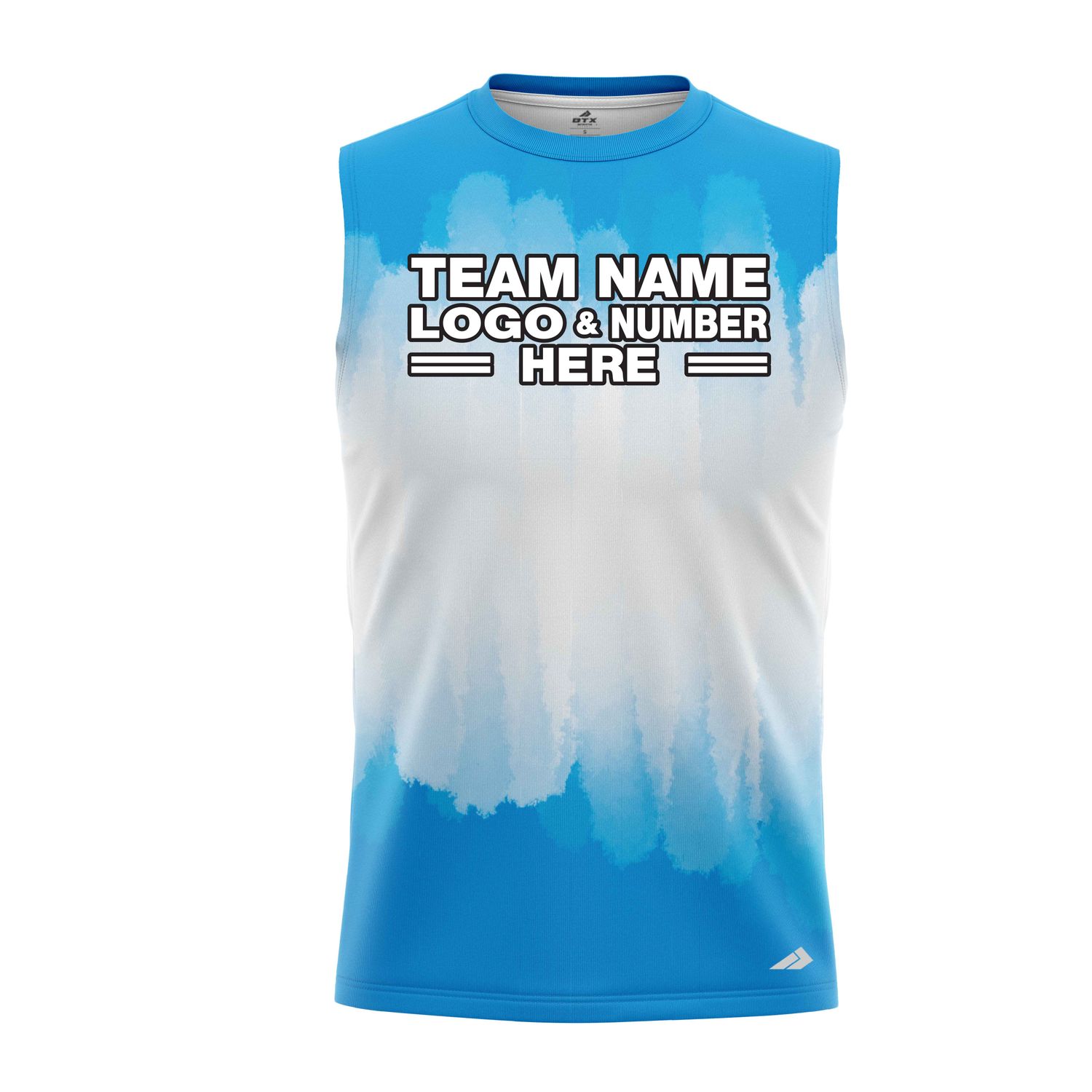 Custom Fully Sublimated Brushed Tie Dye Pattern SkyBlue White Performance Sleeveless 14015