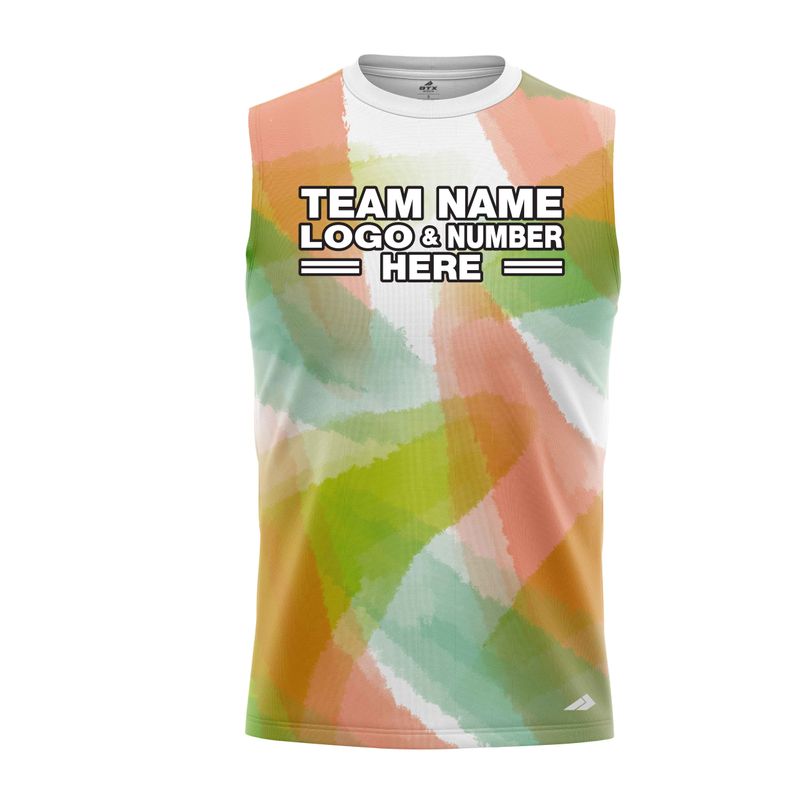 Custom Fully Sublimated Blurred Blobs Tie Dye Pattern Orange Green Performance Sleeveless 14075