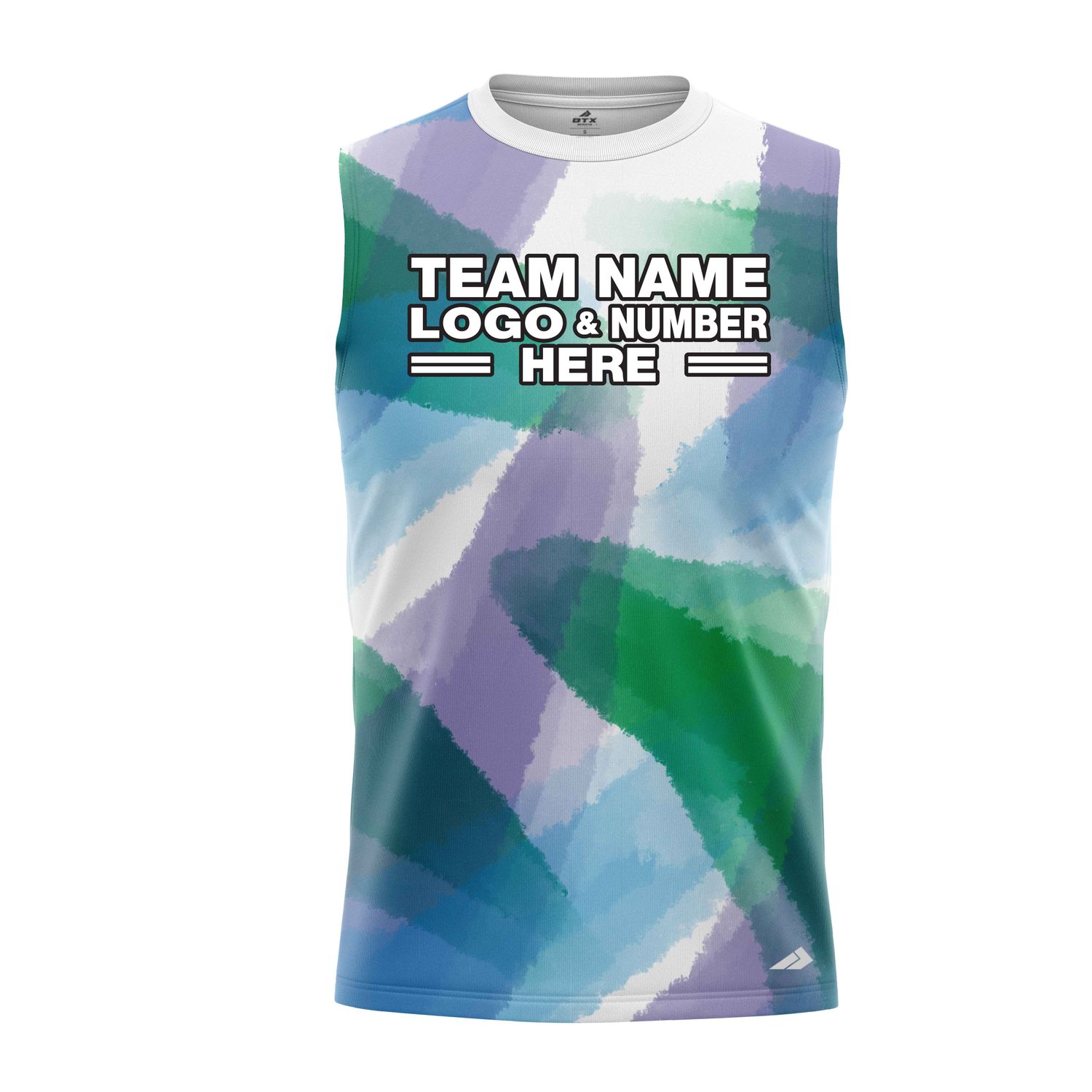 Custom Fully Sublimated Blurred Blobs Tie Dye Pattern Blue Berry Performance Sleeveless 14079