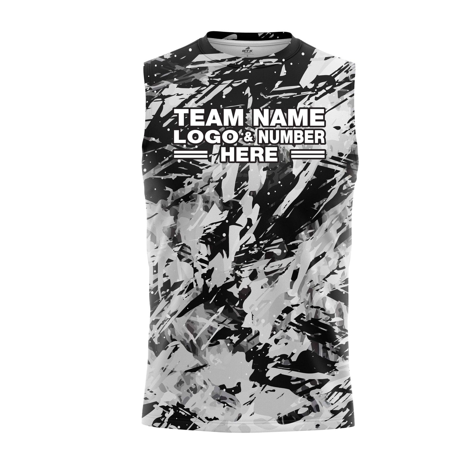 Custom Fully Sublimated Abstract Tie Dye Pattern White Black Performance Sleeveless 14067