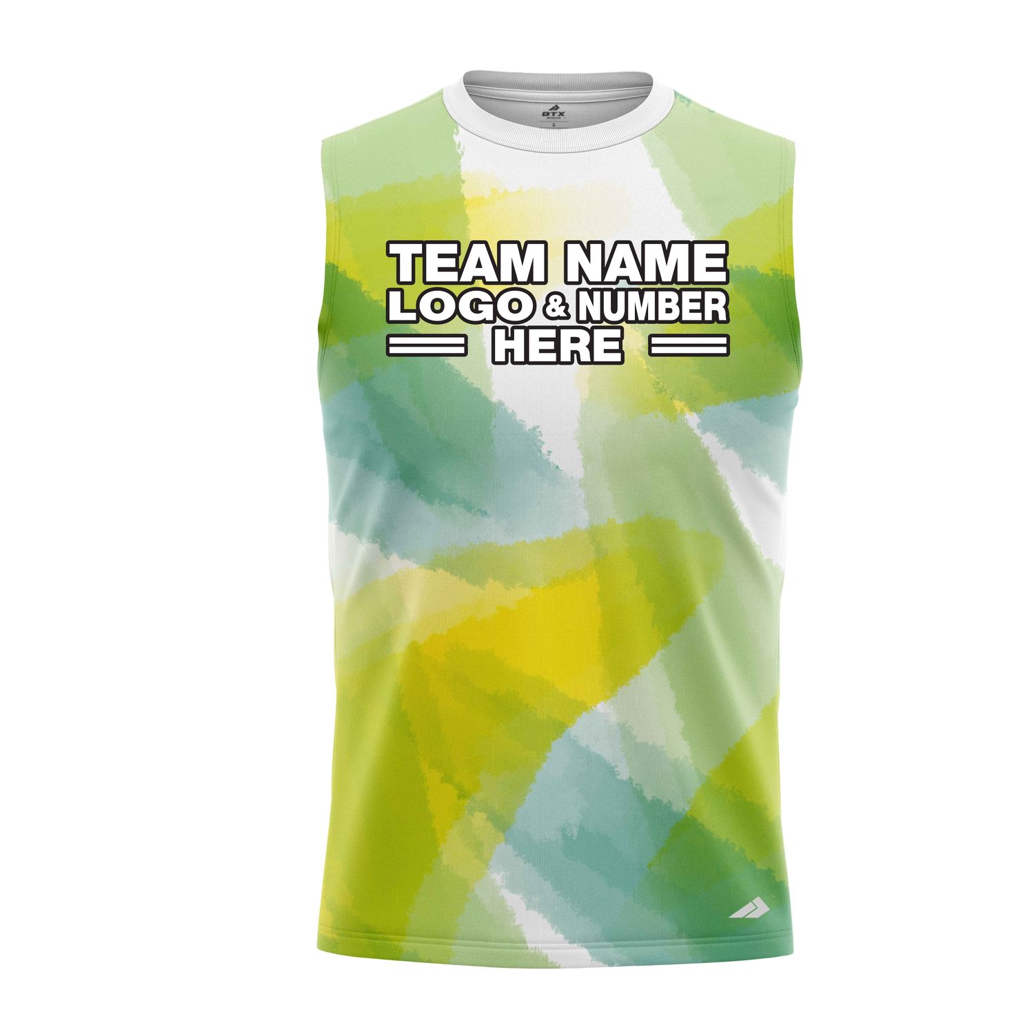 Custom Fully Sublimated Blurred Blobs Tie Dye Pattern Green Yellow Performance Sleeveless 14083