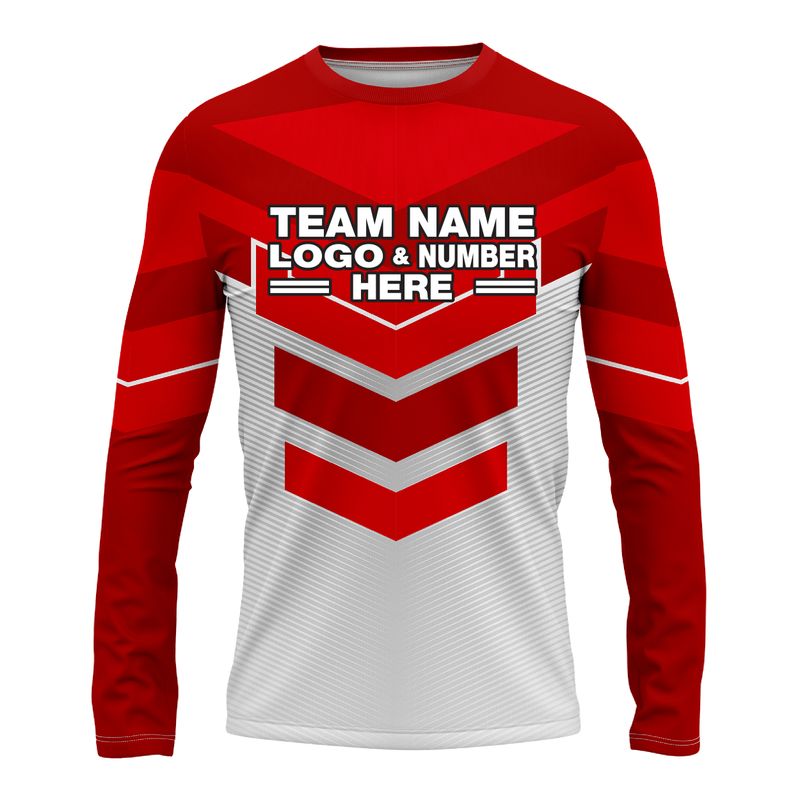 Custom Fully Sublimated BMX Ramp Pattern Red White Performance Long Sleeves 14111