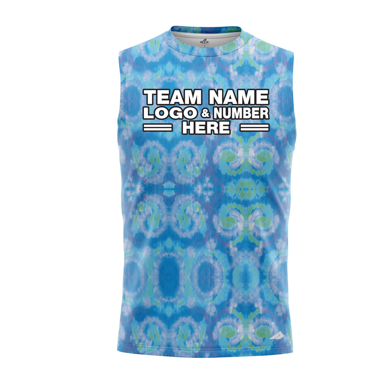 Custom Fully Sublimated Casual Tie Dye Pattern SkyBlue Performance Sleeveless 14139