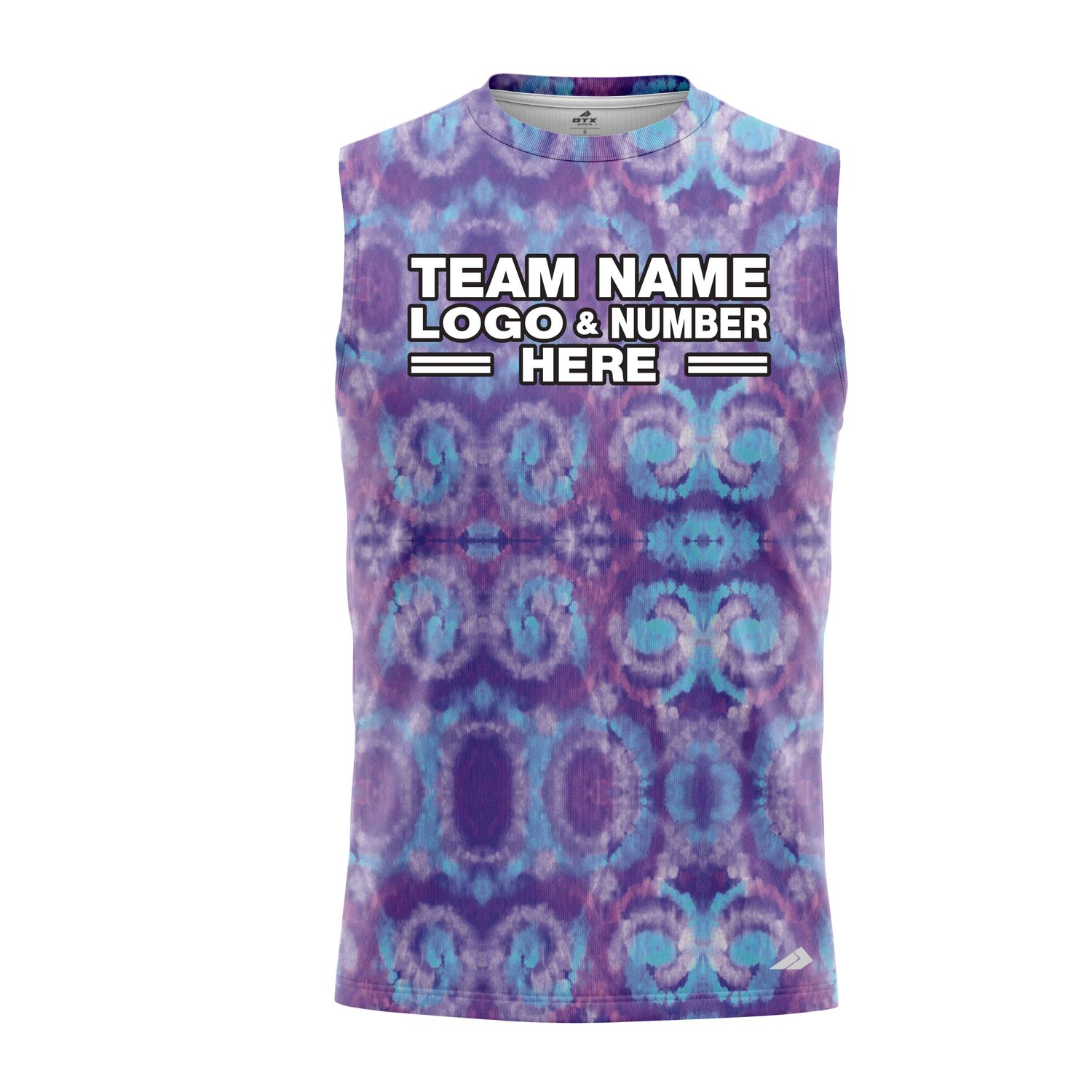 Custom Fully Sublimated Casual Tie Dye Pattern Purple Performance Sleeveless 14123