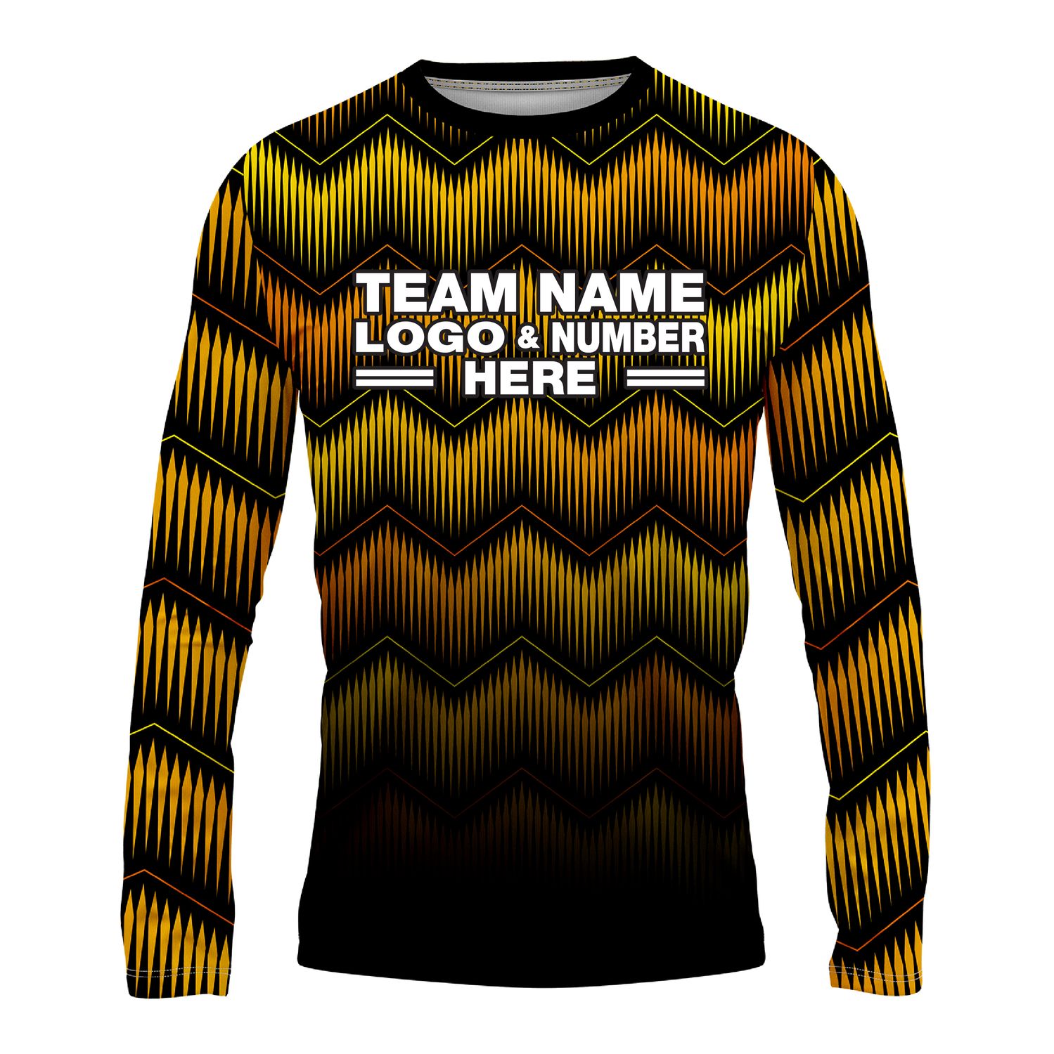 Custom Fully Sublimated Fushion Pattern Black Yellow Orange Performance Long Sleeves 14127