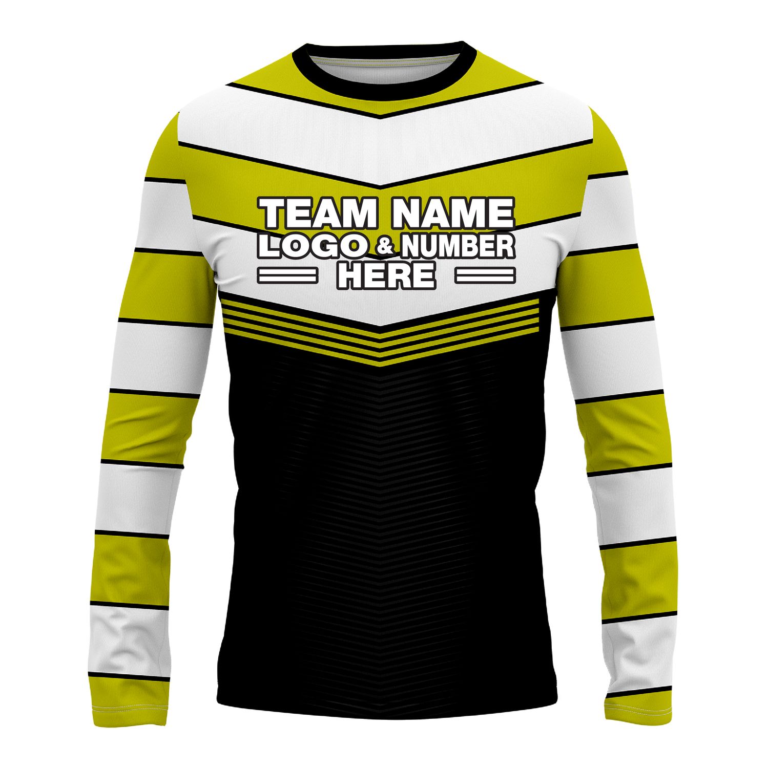 Custom Fully Sublimated Chest Stripes Pattern Black Green White Performance Long Sleeves 14143