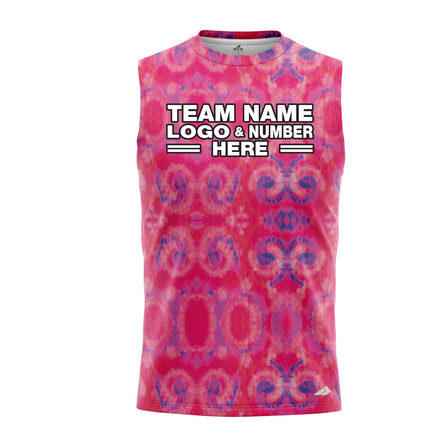 Custom Fully Sublimated Casual Tie Dye Pattern Pink Performance Sleeveless 14155