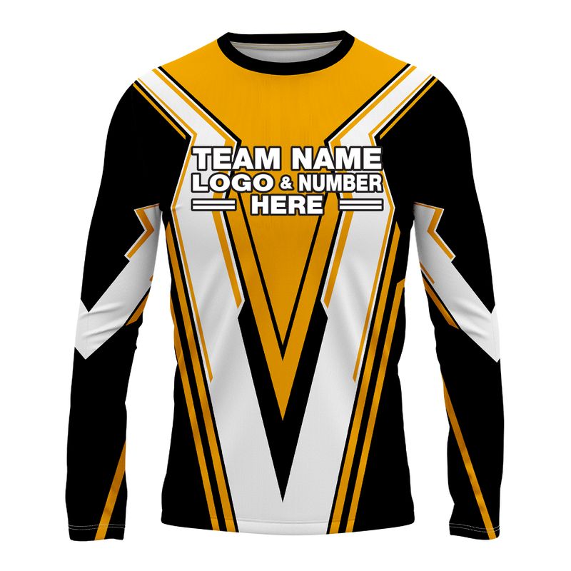Custom Fully Sublimated BMX Extreme Pattern Black White Yellow Performance Long Sleeves 14159