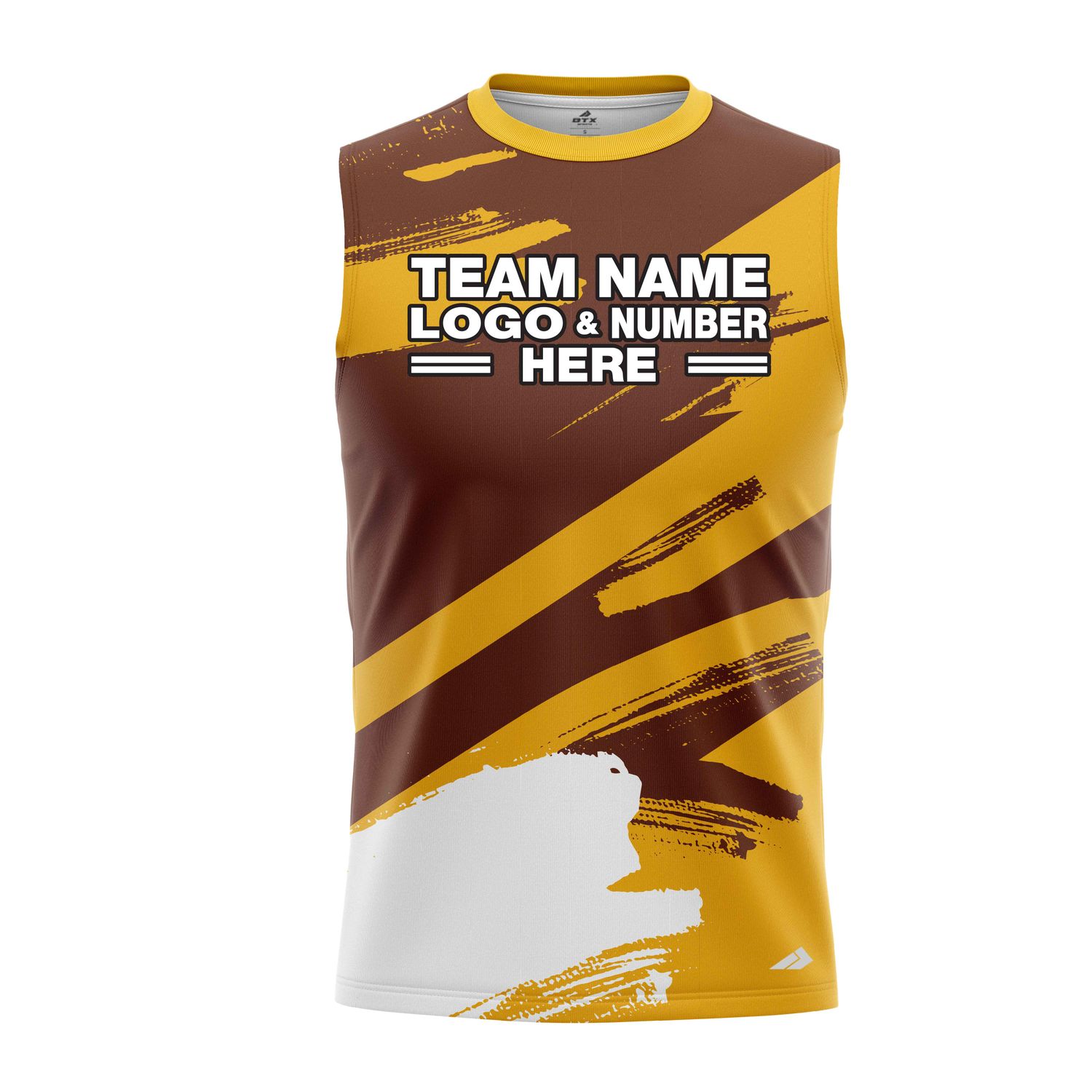 Custom Fully Sublimated Paint Brush Tie Dye Pattern Brown Yellow Performance Sleeveless 14207