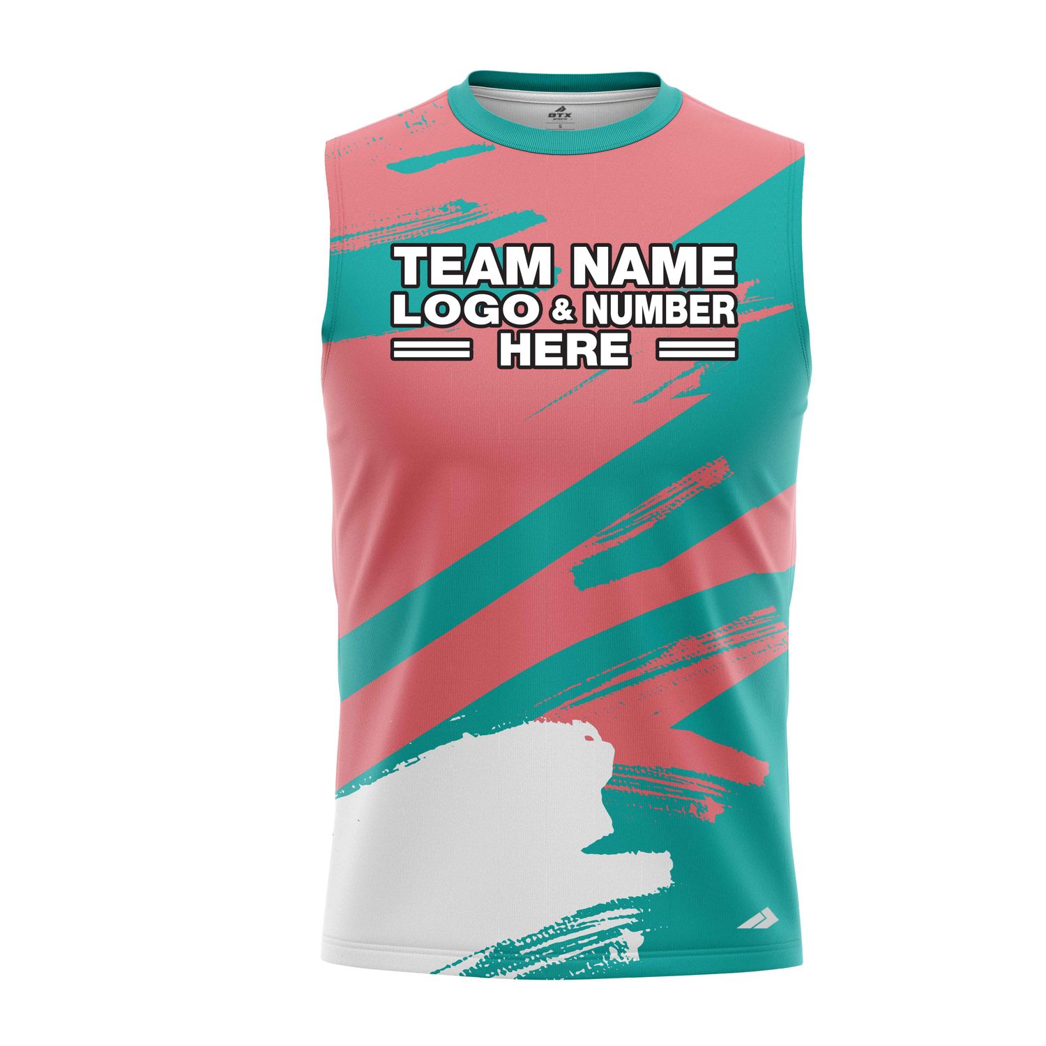 Custom Fully Sublimated Paint Brush Tie Dye Pattern Teal Pink Performance Sleeveless 14211