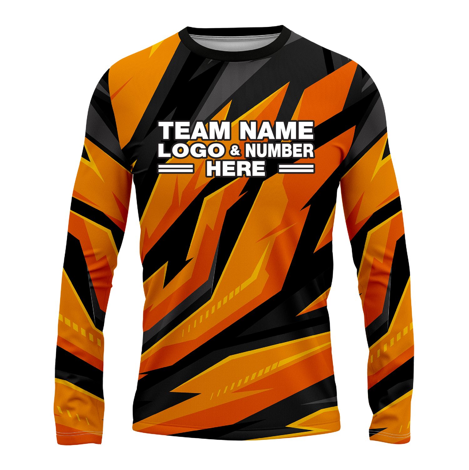 Custom Fully Sublimated Firebird Pattern Black Orange Performance Long Sleeves 14267