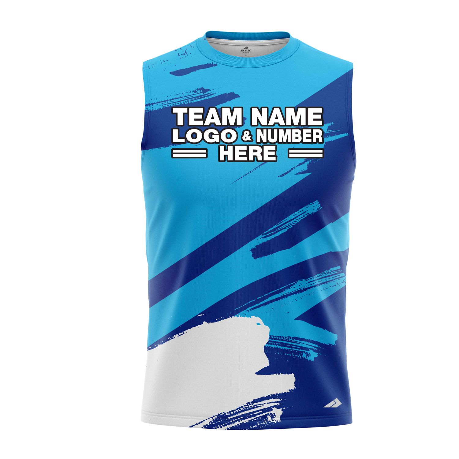 Custom Fully Sublimated Paint Brush Tie Dye Pattern Sky Blue Performance Sleeveless 14391