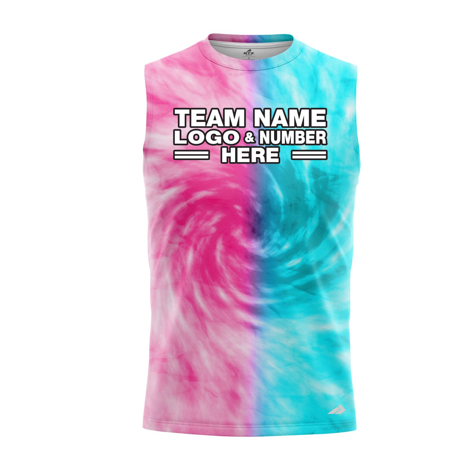 Custom Fully Sublimated Spiral Tie Dye Pattern Pink SkyBlue Performance Sleeveless 14559