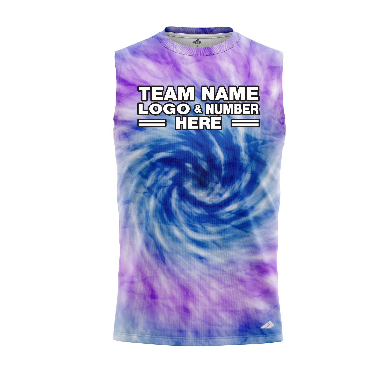 Custom Fully Sublimated Spiral Tie Dye Pattern Berry SkyBlue Performance Sleeveless 14563