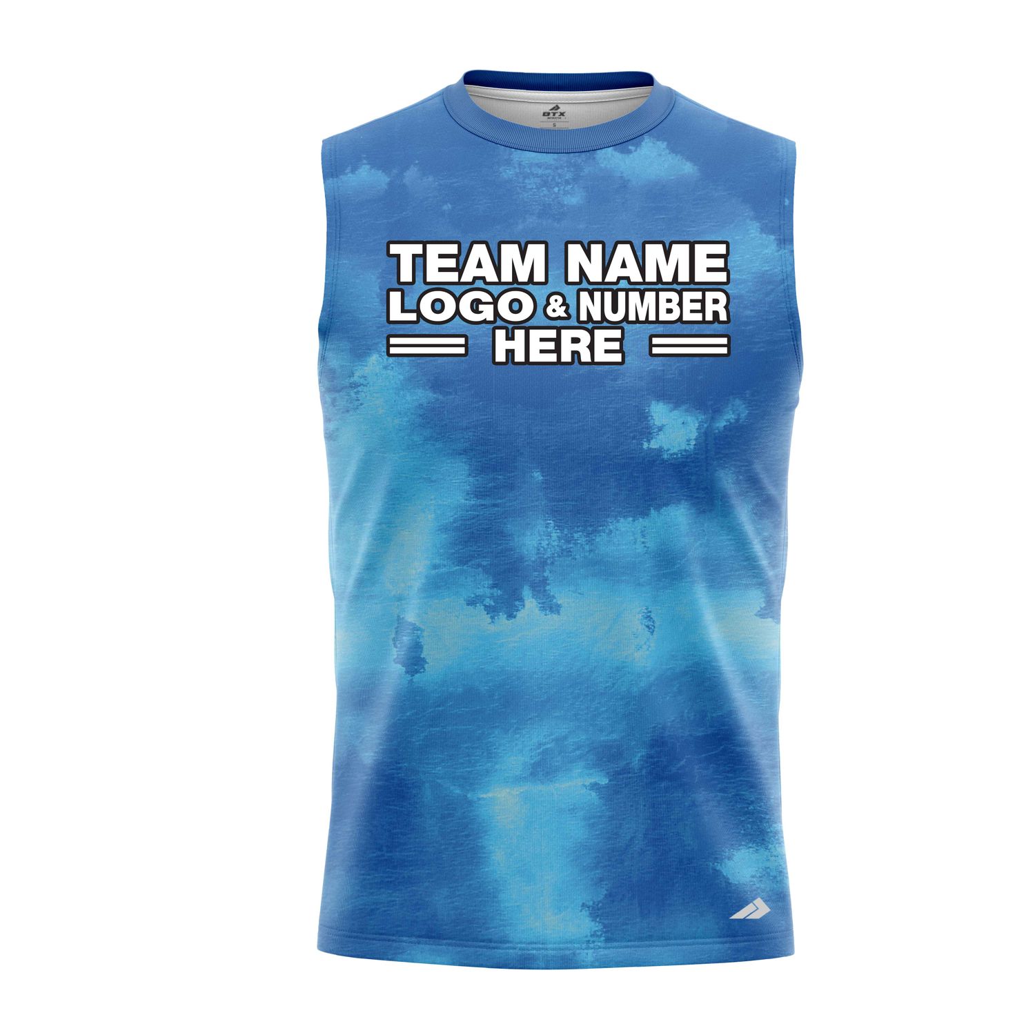 Custom Fully Sublimated Cloudy Tie Dye Pattern Blue Performance Sleeveless 14595