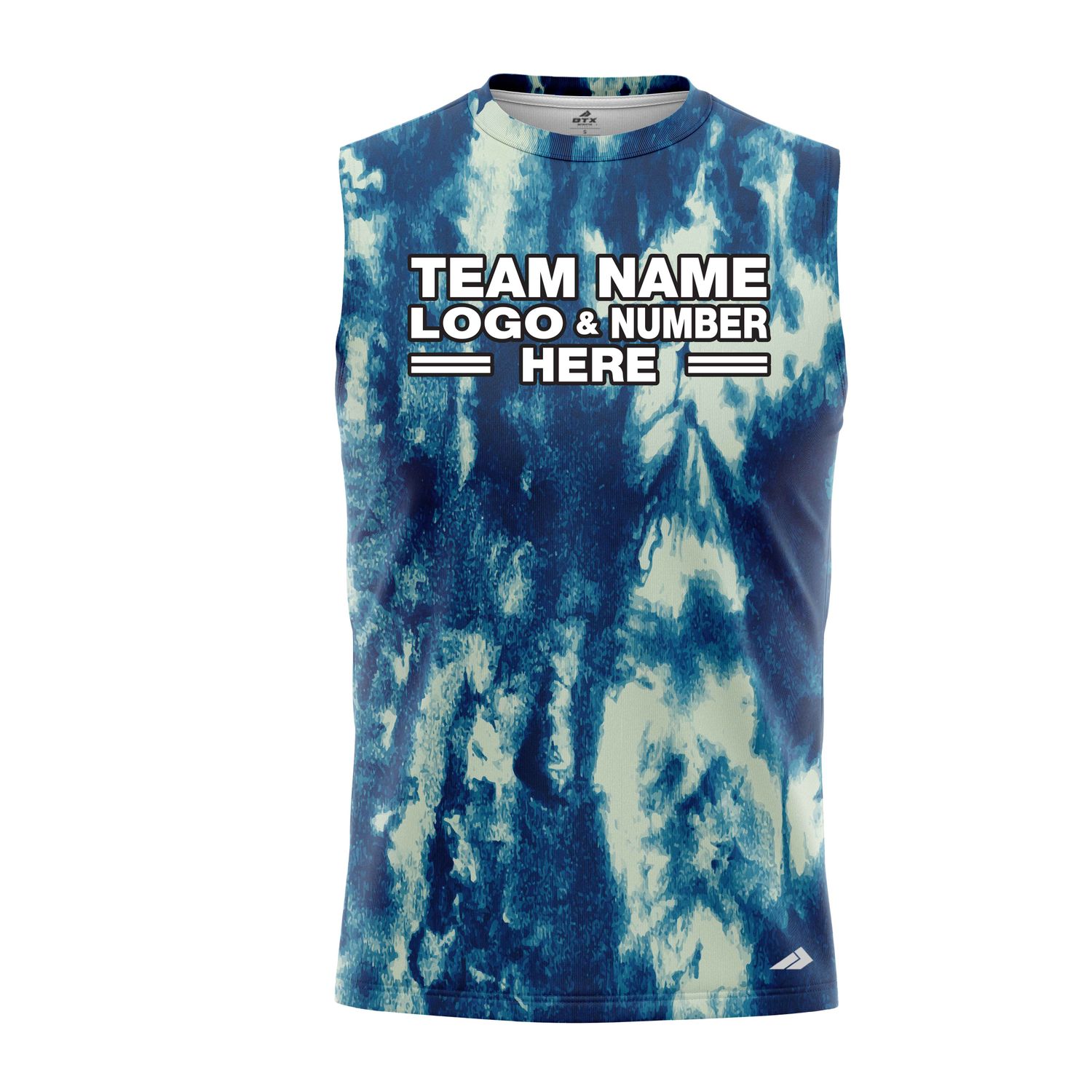 Custom Fully Sublimated Electric Blues Tie Dye Pattern Performance Sleeveless 14615