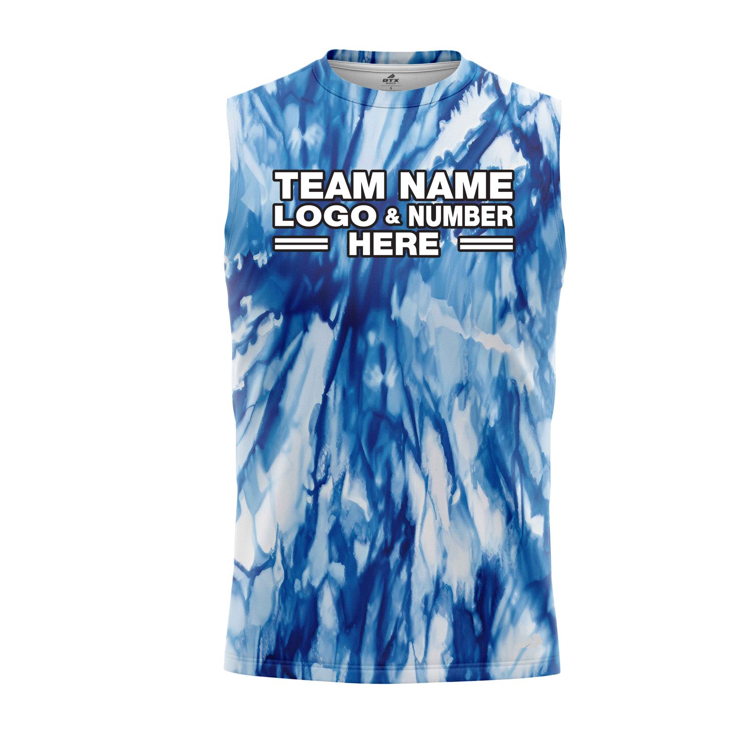 Custom Fully Sublimated Marine Tie Dye Pattern Blues Performance Sleeveless 14631