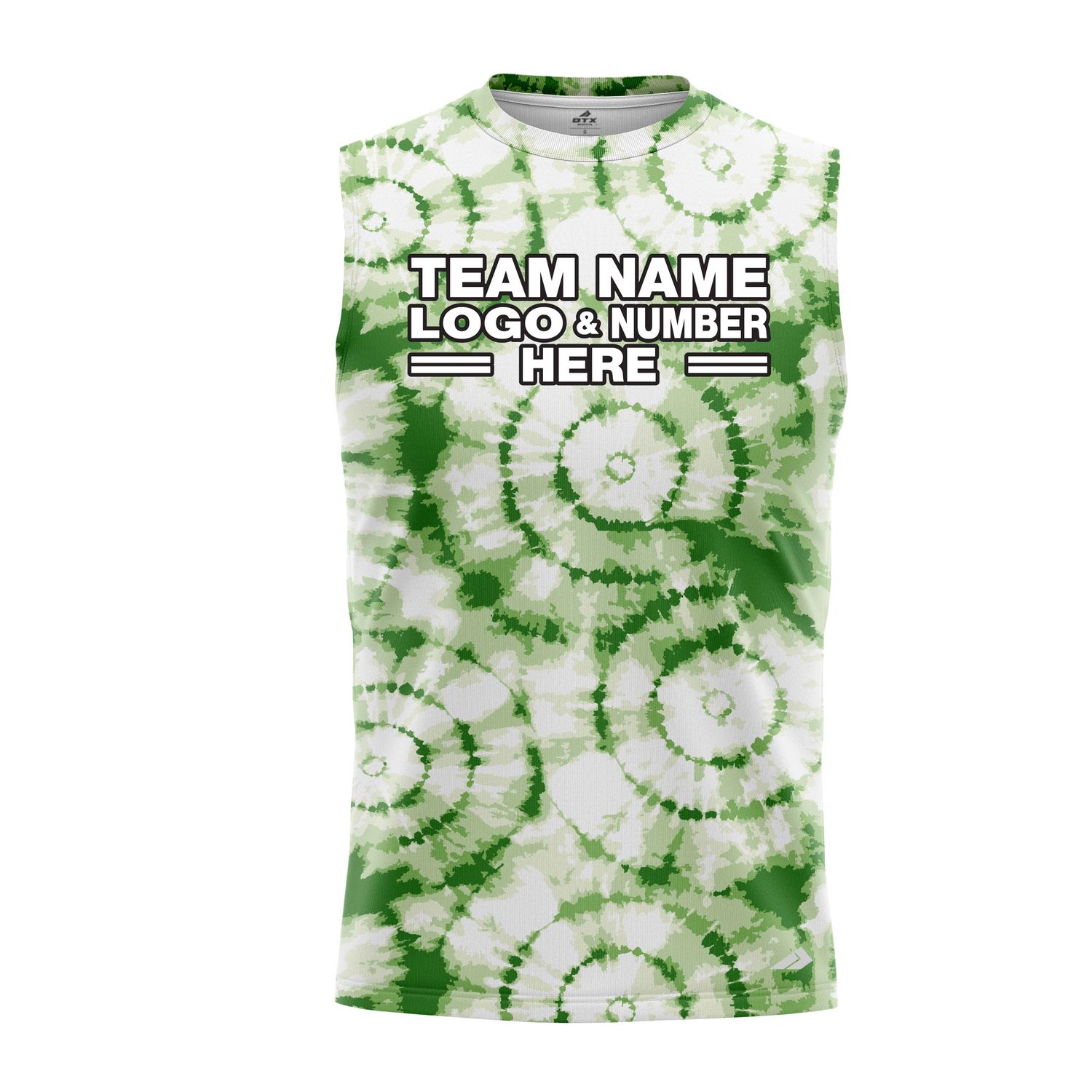Custom Fully Sublimated Verdant Victory Tie Dye Pattern Green White Performance Sleeveless 14647